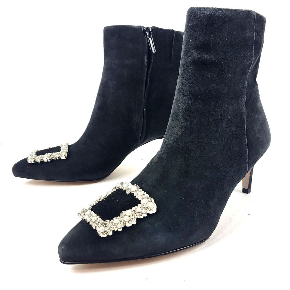 Sam Edelman Ulissa Luster Black Suede Rhinestone Mid Boots Size 6.5M